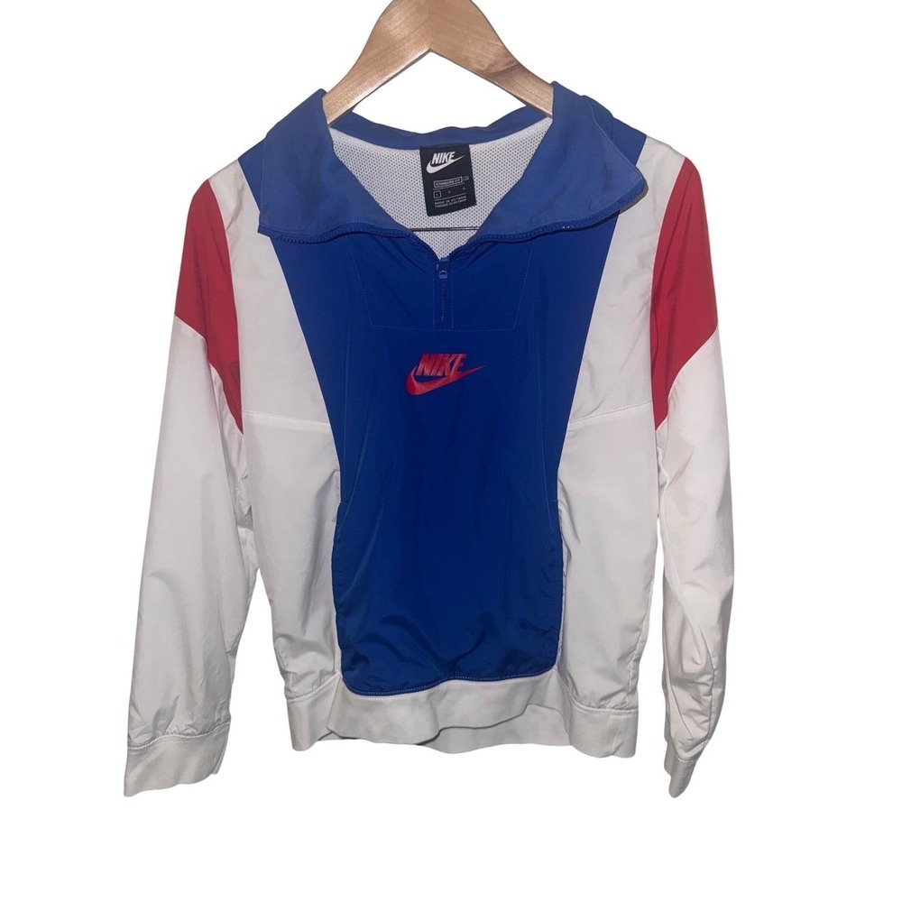 Nike Windbreaker Pullover Jacket kids Large Blue Red White 1/4 Zip